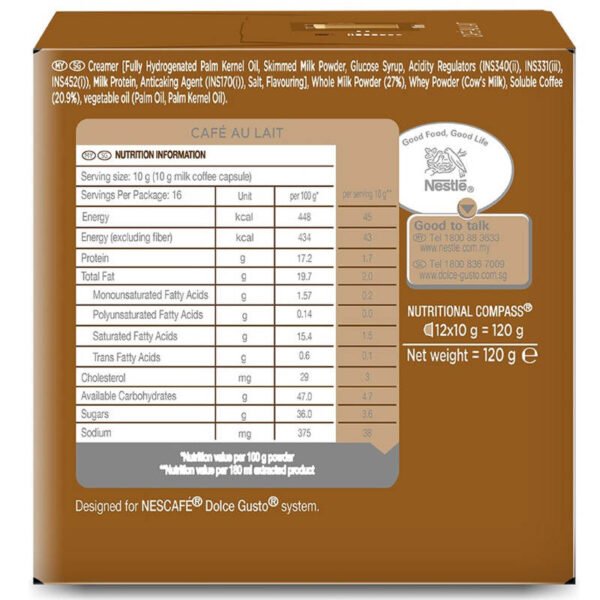 Nescafe Dolce Gusto Roast and Ground Coffee Cafe Au Lait 12capsules 120g. - Image 3
